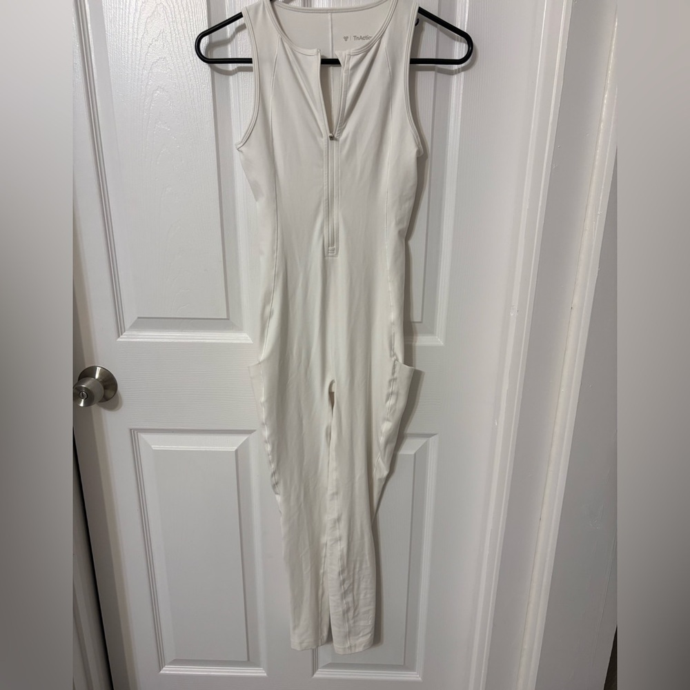 TNA Cream Sleeveless Zip-Front Jumpsuit